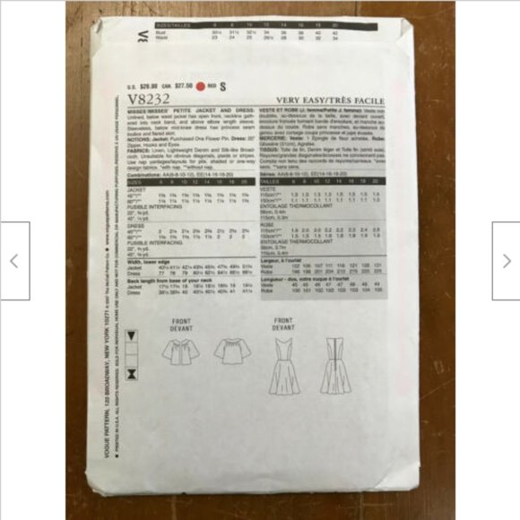 Very Easy Vogue #8232 Sewing Pattern Multi-Size 6-12P Princess Seam Dress/Jacket - Picture 2 of 3